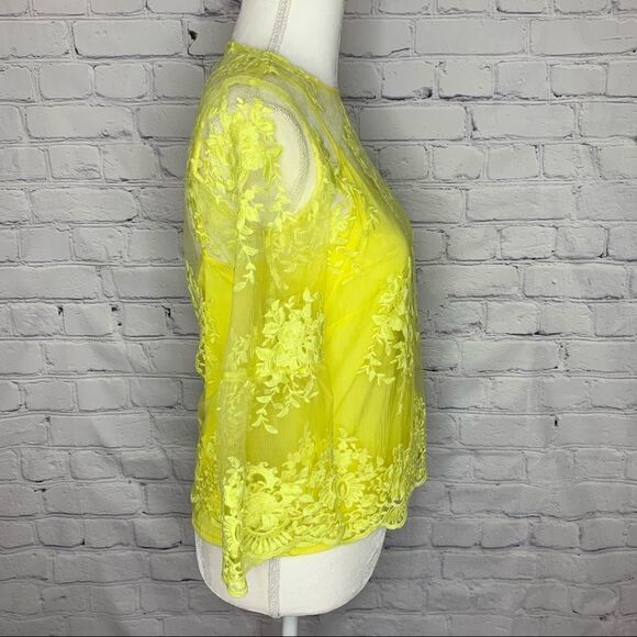 Nanette Lepore Yellow lace sheer top - Picture 4 of 10